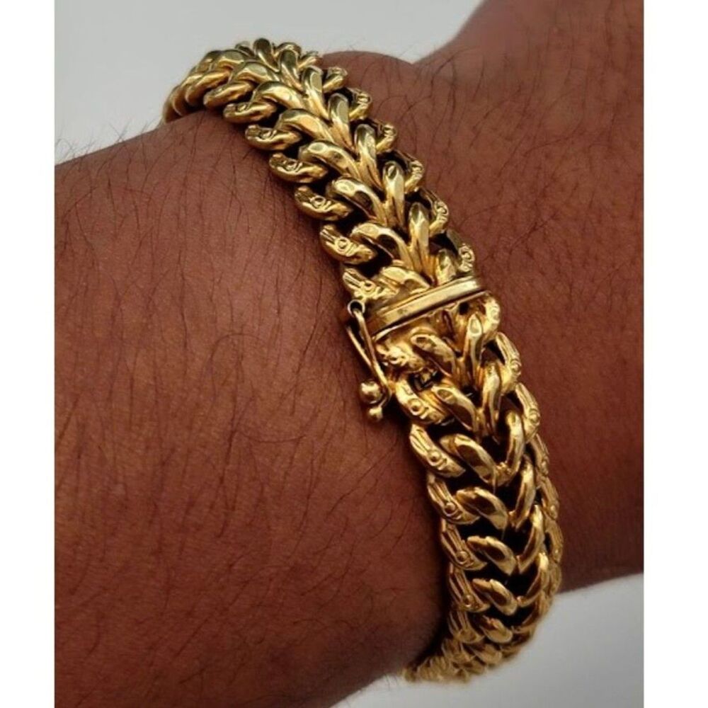 14K Italy Wide Byzantine Unique Chain Link Bracelet Heavy Yellow Gold 16.14g
